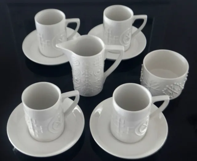 Vintage Portmeirion Totem White Coffee Cups, Saucers, Milk Jug & Sugar Bowl