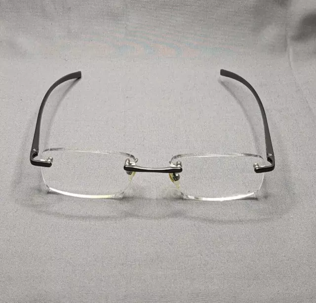 FOSTER GRANT Eyeglasses Rimless Silver Readers Mens Square Frames Eyewear Case 2