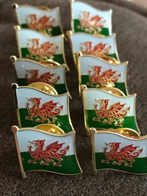 Job Lot Of 10 Welsh Wales Small Discreet Flag  Pin Badges Brooches New