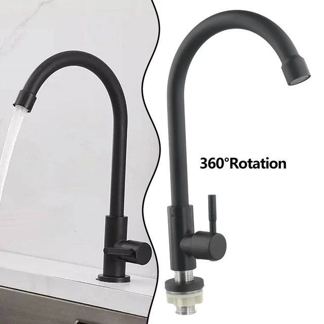 Rubinetto Da Parete Nero G1/2 – A Sola Acqua Fredda – Girevole Per Cucina E Bagno – In Acciaio Inossidabile
