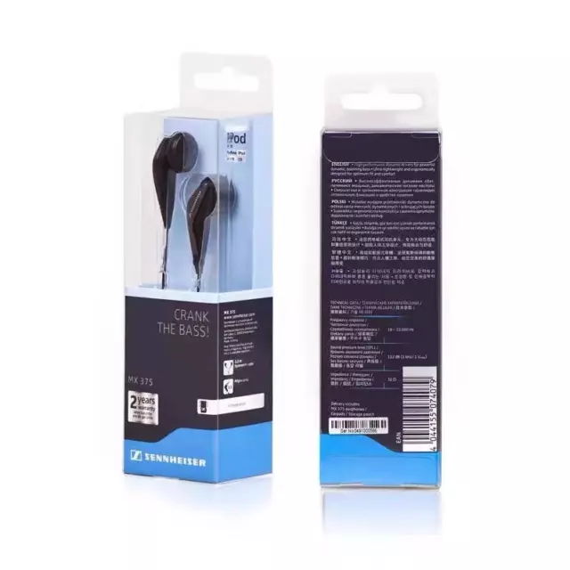Original Sennheiser MX375 In-Ear Headphones Earphones - Black New Original Sennheiser MX375 In-Ear Headphones Earphones - Black New