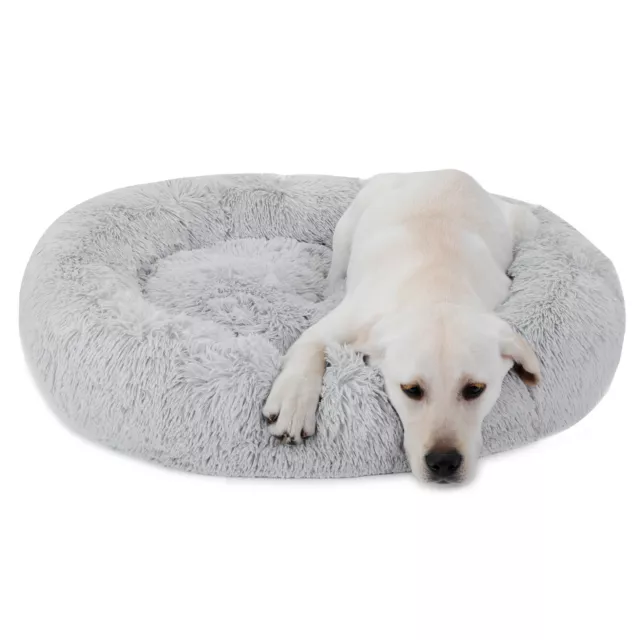 Faux Fur Dog Bed Donut Cuddler Cat Bed Machine Washable Waterproof Cushion Bed