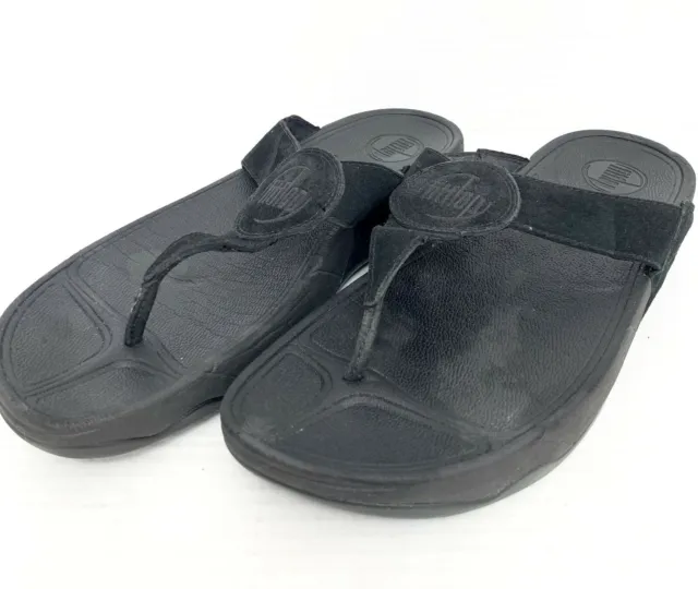 Women's Fitflop Oasis #026-001 Black Suede Toning Wedge Fit Flip Flops Size 11