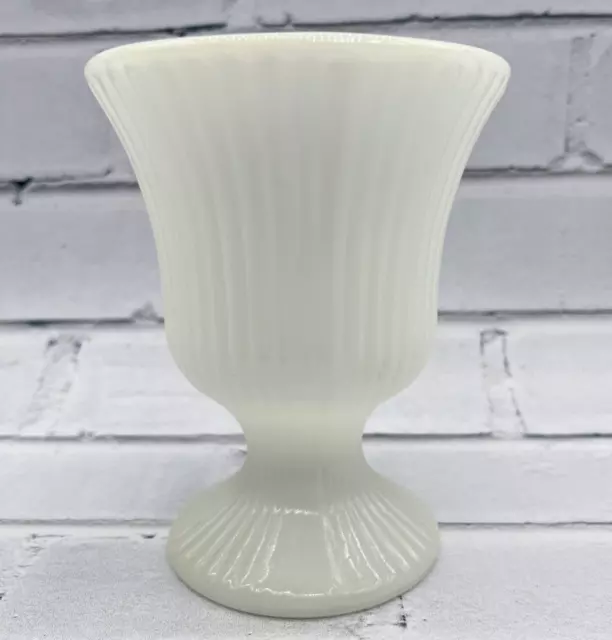 Vintage EO Brody Milk Glass Ribbed Round Pedestal Vase Planter M7000 5"