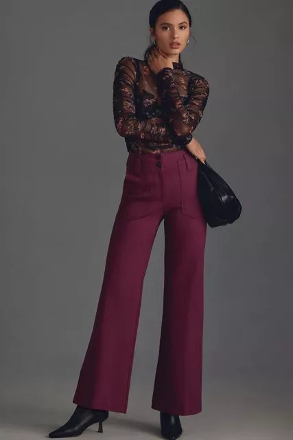 Anthropologie The Naomi Ponte Wide-Leg Flare Pants by Maeve size 4 plum new nwt