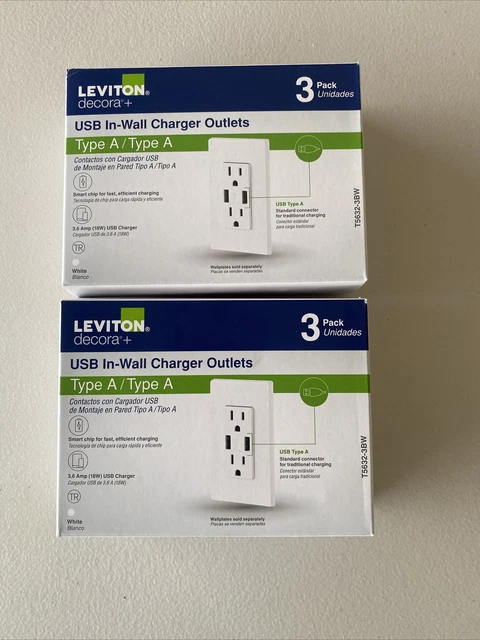 Paquete de 3 salidas dúplex resistentes a la manipulación Leviton de 15 amperios - blancas 2 cajas