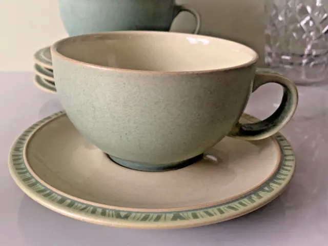 4 X  Denby Calm Breakfast tea / Coffee cups and saucers