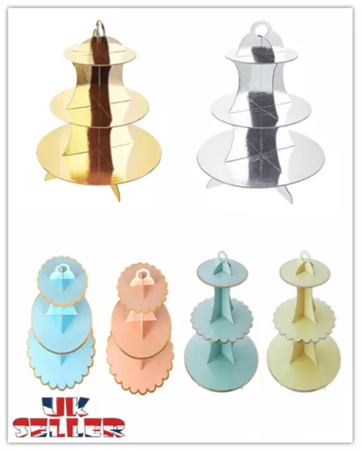 UK 3 TIER Cardboard Cake Stand Afternoon Tea Wedding Plates Birthday