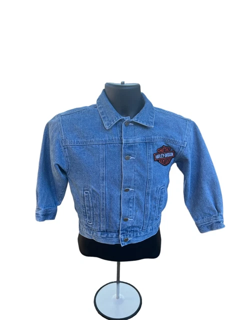 Harley Davidson Denim Jean Trucker Jacket Youth Size 7 Boys/Girls Biker Wear