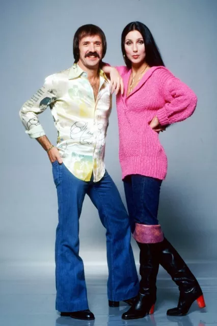 SONNY BONO & CHER 24x36 inch Poster COOL 1970'S STUDIO PORTRAIT COLORFUL