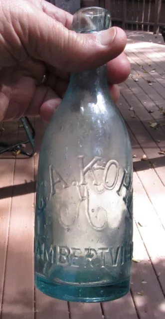 Early 1800s Antique G.A. KOHL Squat Beer Bottle Lambertville NJ w/ Script "K"
