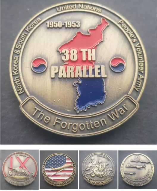 Set Of 4,38 Parallel The Forgotten War Challenge Coins With Coin Stands For Disp