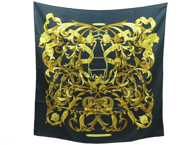 Foulard Carré Hermès Paris Mors Et Gourmettes 1961 - Soie 100% - Bleu - Occasion Très Bon État