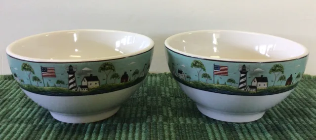 2 Vintage Stoneware Sakura Warren Kimble Coastal Breeze Cereal/Soup Bowls