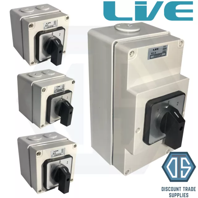 Live IP66 Enclosed Changeover Switch 20 25 32 63 Amp 3 Pole Surface Mounted