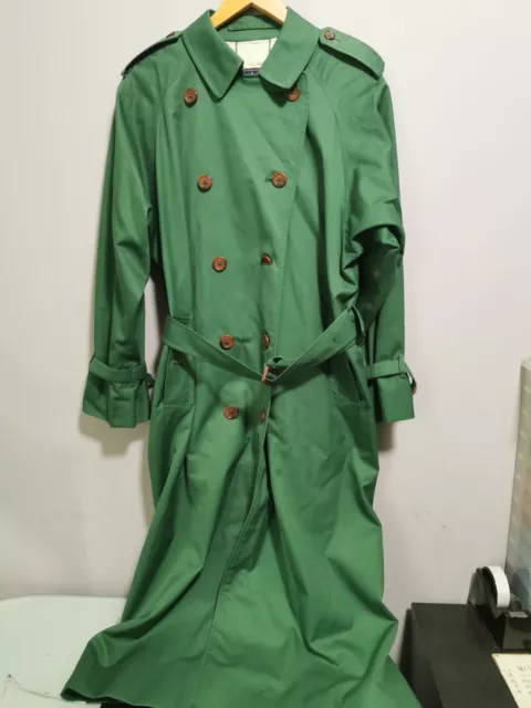 Vintage Burberry Double Breasted Nova Check Trench Coat Green Long Uk14