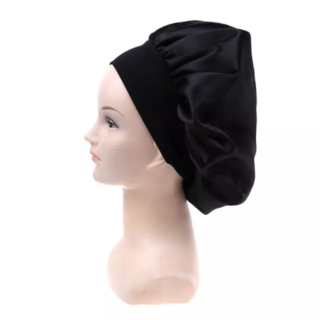 58cm Solid Color Women Satin Bonnet Cap Night Sleep Hat Adjust Shower Ca%PS RO