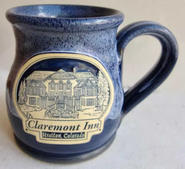 Deneen Hand Thrown Pottery Mug Claremont Inn & Winery Stratton Colorado Blue Cup