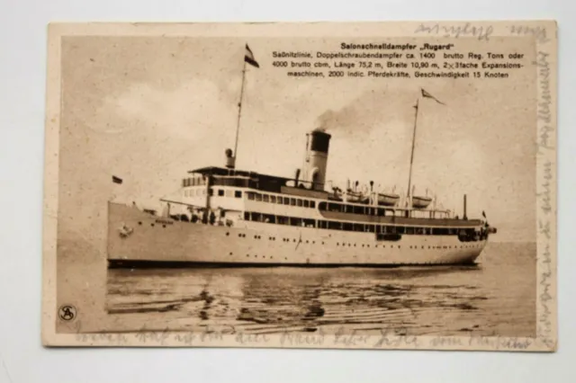 36785 AK Salon Schnelldampfer RUGARD Saßnitz Linie Rügen 1927 Schiff