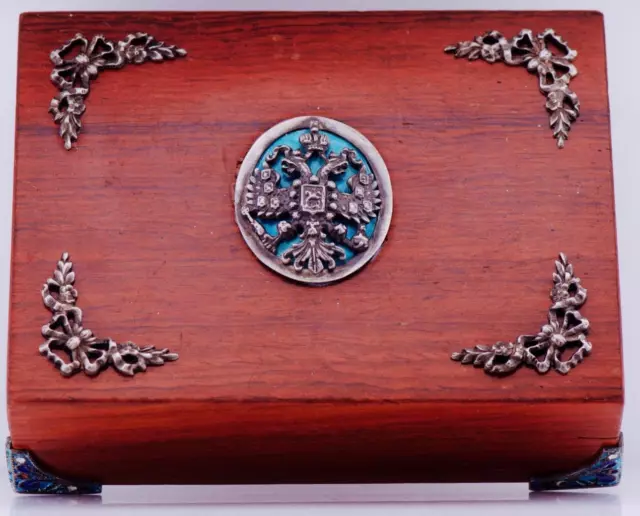 Antique Imperial Russ WWI Era Army Officer's Award Cigar Case Wood Silver Enamel