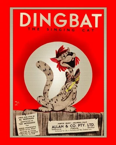 Vintage 1946 *DINGBAT SINGING CAT* 8x10 sheet music animal Art print