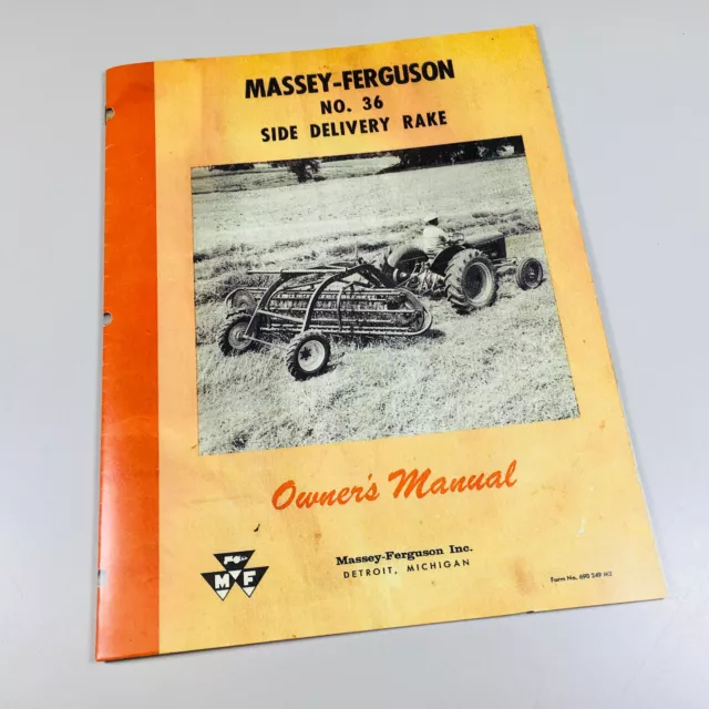 Massey Ferguson Mf 36 Side Delivery Rake Owner Operators Manual Hay