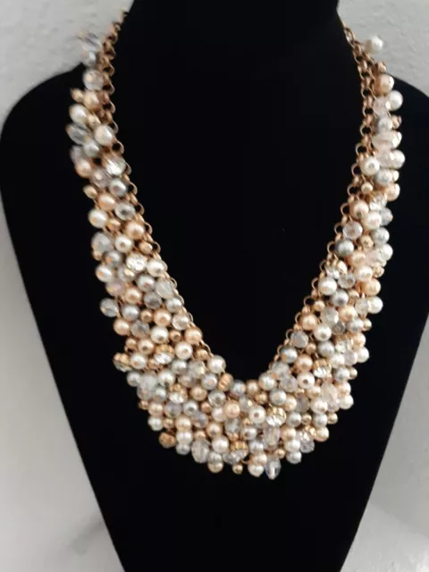 C Claire Women necklace all metal with hanging crystals and pearls NWOT Stunning