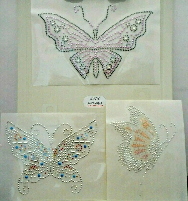 Lot of 3 Lg Color Butterflies Rhinestone Applique Iron-On Hot-Fix Transfer #28