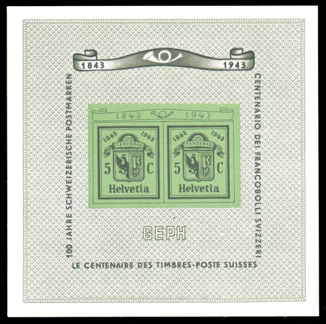 Switzerland #MiBl10 MNH S/S CV€75.00 1943 Arms of Geneva Canton [B132]