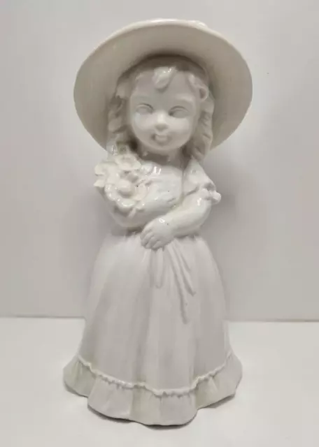 Lippelsdorf Germany GDR Vintage Solid White Porcelain Little Girl Bonnet Bouquet