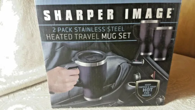 SHARPER IMAGE 14 oz Stainless Steel Heated Travel Mug with adapters. 2