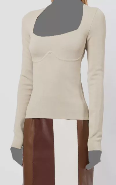 $525 Nanushka Women's Beige Mio Corset Piping Squared Neck Blouse Top Size S