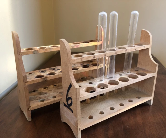 Vintage Laboratory Medicine Chemistry Science Lab Test Tube Holders - Wood