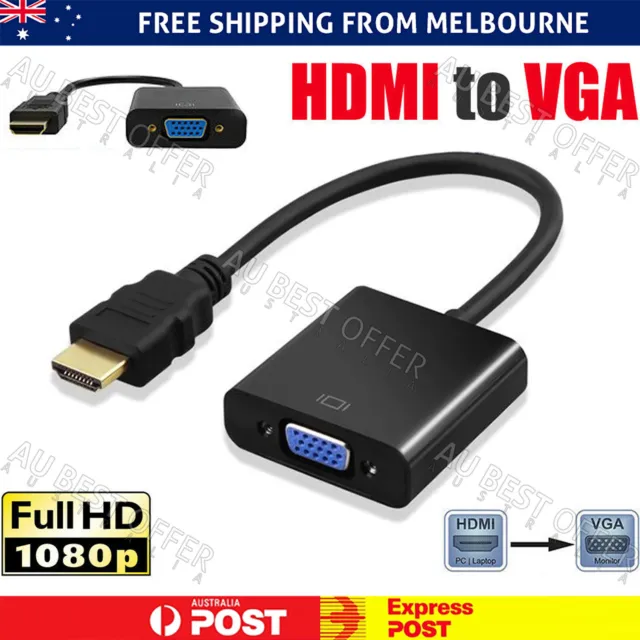 1080P HDMI Male to VGA Female Video Adapter Cable Converter Chipset Built-in AU