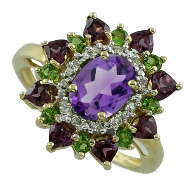 Oval Cut Vesuvianite Rhodolite Garnet Cocktail Ring 14k Yellow Gold Jewelry