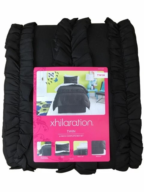 Twin Bed in Bag Black Ruffle Comforter Sheets Sham 6 Pc Complete Set Twin Bed in Bag Black Ruffle Comforter Sheets Sham 6 Pc Complete Set