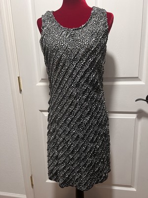Christopher & Banks Sz M Black Sleeveless Layered White Polka Dots Shift Dress