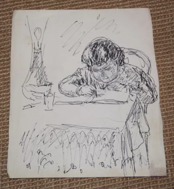 Dessin Charles Kiffer (1902-1992) l'écolier fait ses devoirs, Paris env 1960