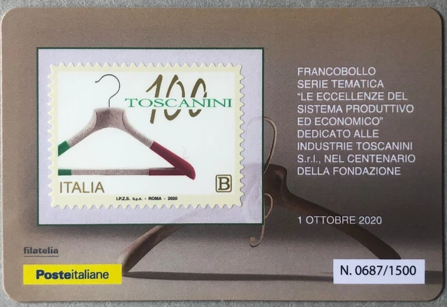 ITALIA 2020 TESSERA FILATELICA FRANCOBOLLO INDUSTRIE TOSCANINI tiratura 1500