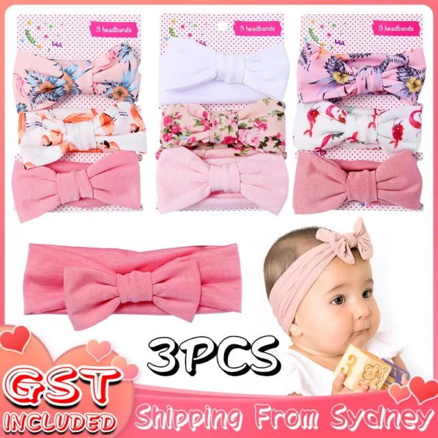 3pcs/Set Baby Girl Infant Toddler Headband Wrap Top Knot Soft Single Bow Turban