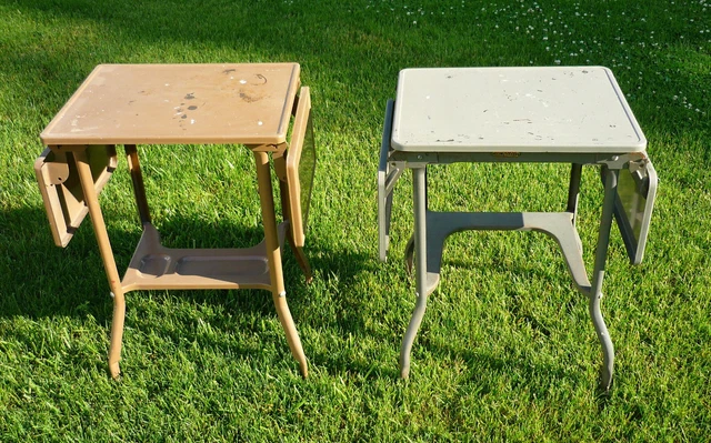 (2) Vintage Rolling Metal Typewriter Table Stand Drop Leaf Industrial Maso Steel (2) Vintage Rolling Metal Typewriter Table Stand Drop Leaf Industrial Maso Steel