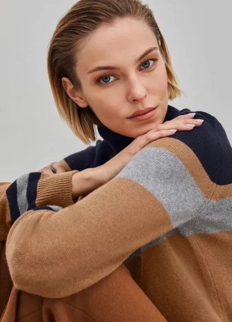 Loro Piana Vicuna sweater top knit women's striped turtleneck Size IT44 M