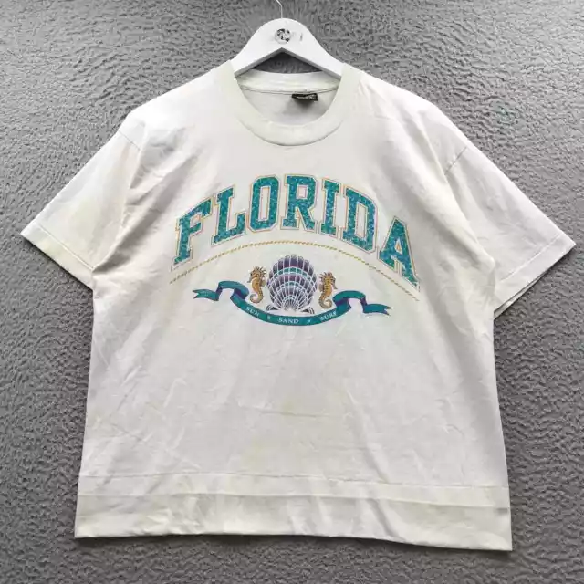 Vintage Florida Sun Sand Surf T-Shirt Women's Large Short Sleeve Souvenir White