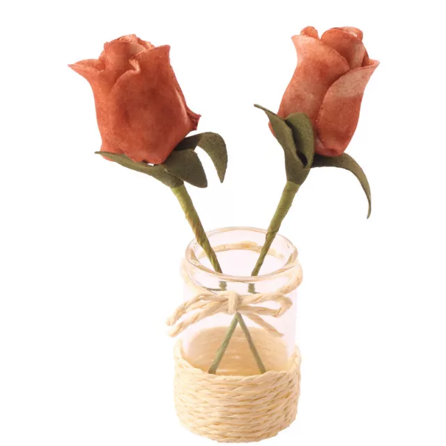 3PC 1/6 Scale Dollhouse Miniature Foam Rose Glass Vase Flowers Decor Accessories