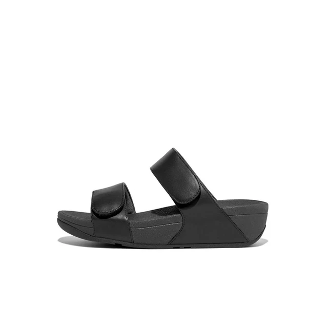 FitFlop LULU FV6-090 Women's Black Leather Adjustable Slip On Slides Sandals