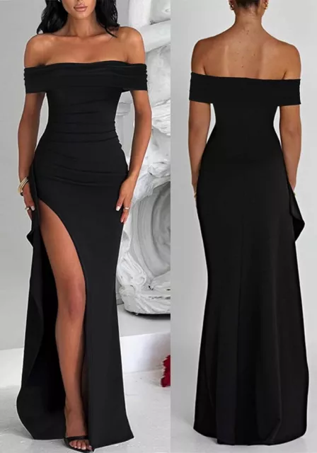 New black off the shoulder long evening party prom formal dress size uk 8