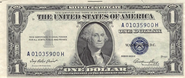 1935-E Silver Certificate $1 Blue Seal Dollar Bill (PM117)