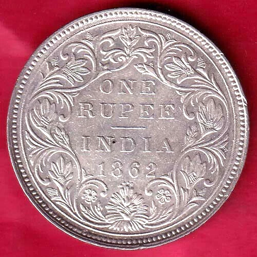 British India (0/4 Dot) 1862 Victoria Queen One Rupee Beautiful Silver Coin #V48