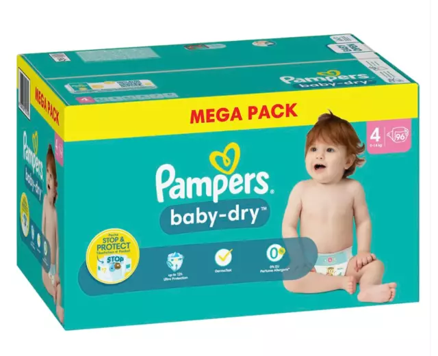 Mega Pack 96 Couches PAMPERS " Baby-Dry " Taille 4 (9 à 14 KG) Lot Changes Bébé