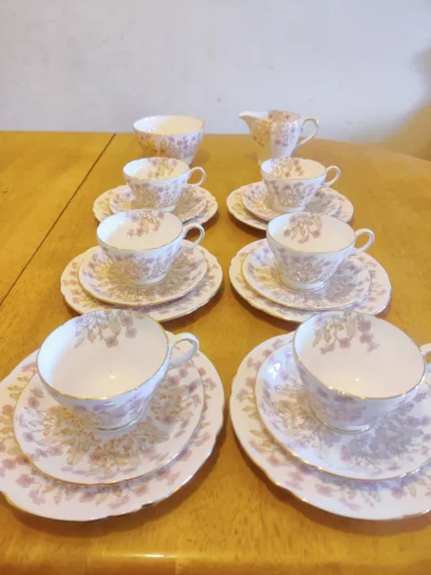 Vintage Shelley china Pink Hedgerow Trios Cup Saucer milk jug sugar bowl